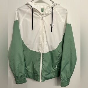 DAE Green and White Hooded Windbreaker
